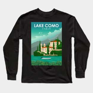 Lake Como Italy Vintage Minimal Retro Travel Poster Long Sleeve T-Shirt